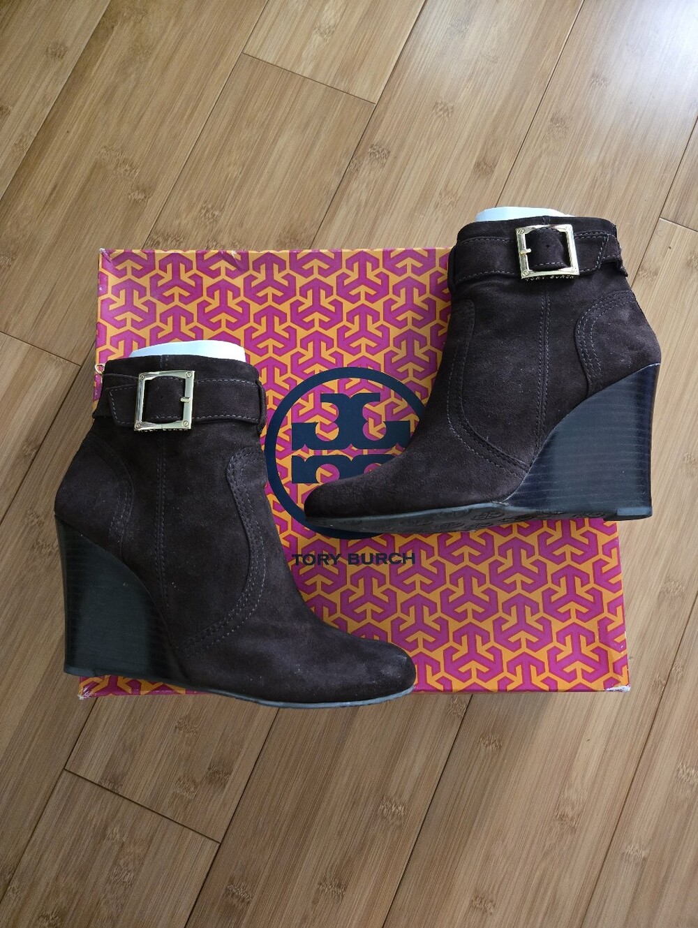 Tory Burch Suede Wedge Ankle Boots - 8